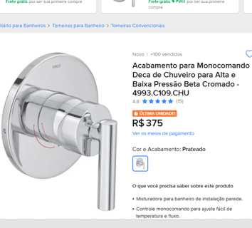 Acabamento para base monocomando chuveiro Beta