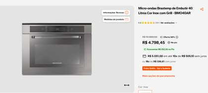Micro-ondas de embutir 40 L com grill