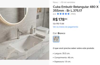Cuba retangular de embutir branca
